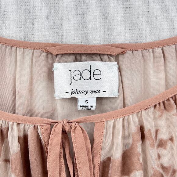 JADE JOHNNY WAS Velvet Burnout Tunic Dress Top Womens Small Tan Rose Sheer - Picture 9 of 12